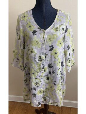 Habitat Clothes To Live In Top Small Womens Lavender Linen Floral Tunic Shirt